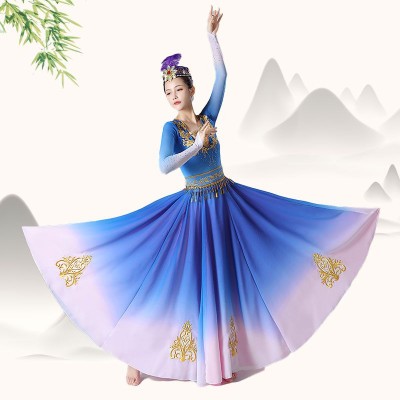 Women girls Chinese folk Uygur ethnic minority dance costume Xinjiang dance dresses art test big skirt performance clothes for female