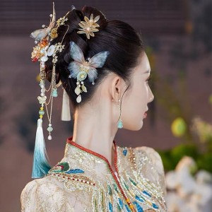 Women girls Chinese hanfu headdress butterfly Xiuhe headdress vintage bride hair ornament Hanfu hair accessories