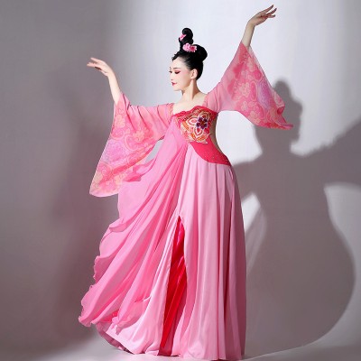 Women Girls Chinese Pink Fairy Hanfu Traditional classical dance performance costume flowing Tang Dynasty Ancient Empress queen Sun Ke dance costume long Skirt