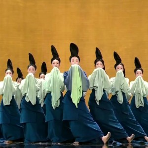 Women girls Green blue colored waterfall sleeves chinese folk dance dress fairy princess performance hanfu chinese traditional folk costumes for women