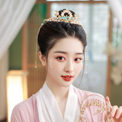 Women girls hanfu fairy dress pearl tassel crown hair accessories Ming-made top hairpin ancient costume headdress fairy ancient style jewelry