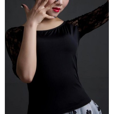Women girls lace sleeves ballroom dancing tops stage performance latin salsa rumba dance tops shirts