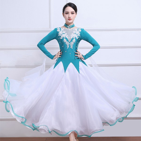 Latin Dance Dress White Women Competition Skirt Ballroom Practice Wear Line  Suit | eBay
