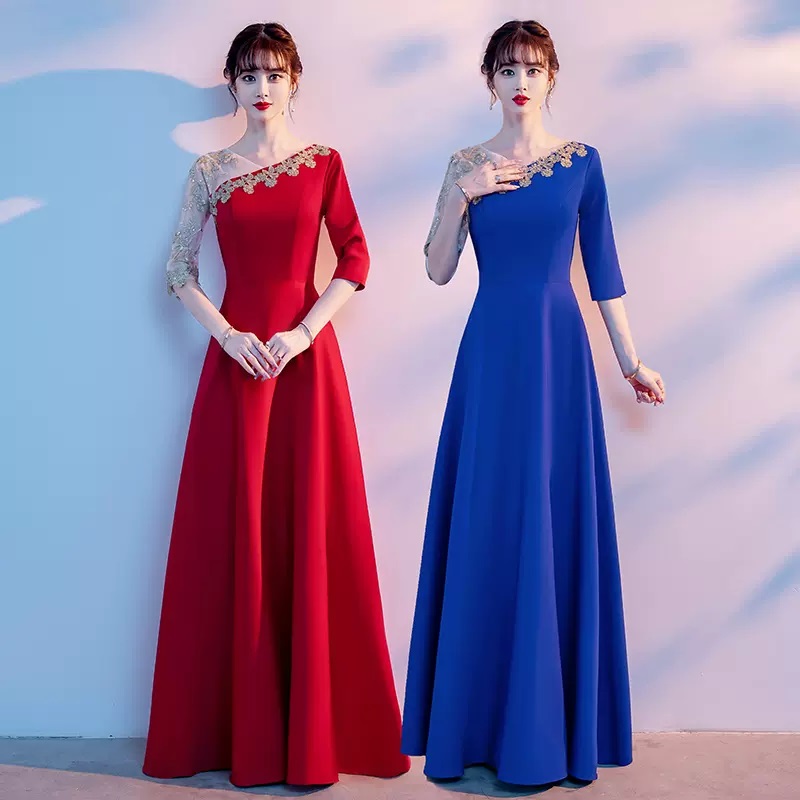 Women girls red royal blue choir performance long dresses female