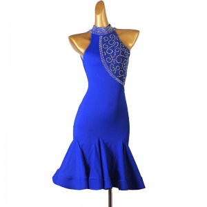 Women girls royal blue black competition latin dance dresses salsa rumba chacha dance costumes modern dance outfits for female 