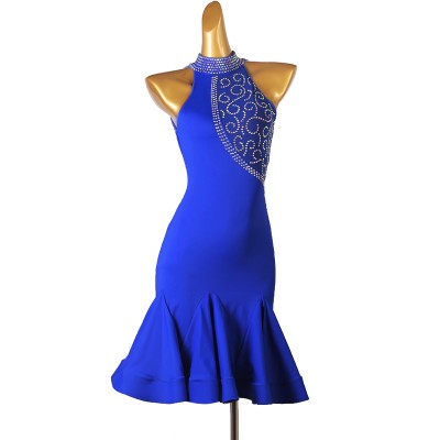 Women girls royal blue black competition latin dance dresses salsa rumba chacha dance costumes modern dance outfits for female 