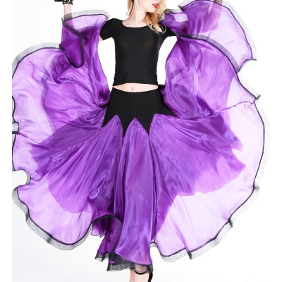 Women girls violet purple ballroom dancing skirts modern waltz tango foxtrot smooth dance long skirts for female