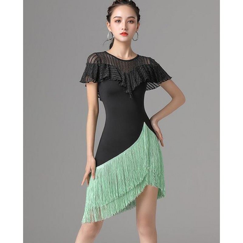 Women green black red fringed latin dance dresses stage performance ...