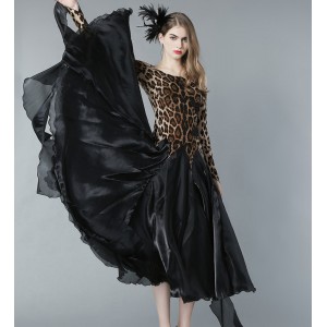 Women  leopard competition ballroom dance dresses for female professional stage performance standard waltz competition dance dress