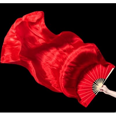 Women Mulberry Silk Chinese folk classical hanfu fairy Dance Fan Square Dance Long Fan Classical Red Yangko umbrella dancing fan Double sided Performance Prop