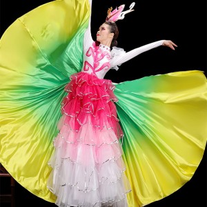 Women Opening dance rainbow colored Flamenco spanish bull dance dress female chorus performance dress stage song accompaniment dance dress
