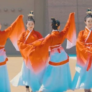 Women orange with blue hanfu fairy dresses female big sleeve dance costume ancient style fairy gradient colored Han costume