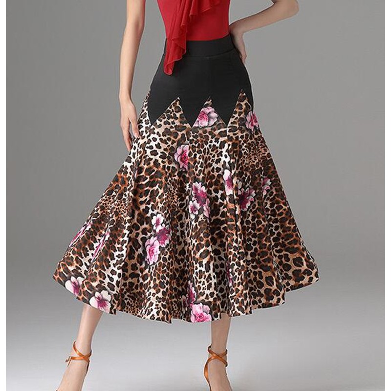 Women purple brown leopard printed ballroom dance skirts waltz tango dance skirts for female ballroom latin dance costumes