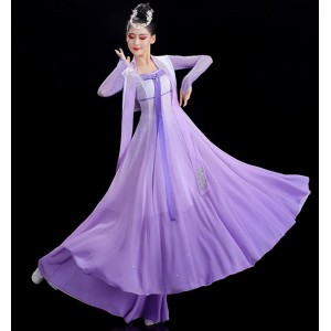 Women purple gradient colored hanfu chinese folk Dance costumes fairy princess ancient queen dance dress art test classical dance costumes for woman