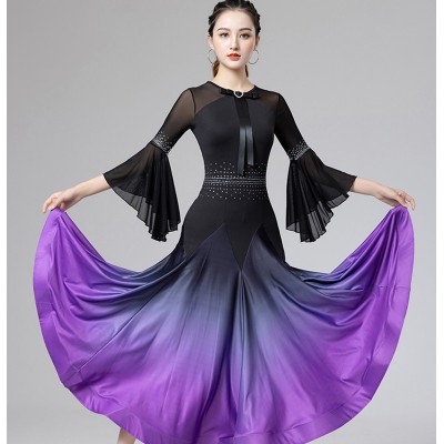 Women Purple Red Gradient Colored Ballroom Dance Dresses Professional Competition Waltz Tango Standard Rhythem Smooth Foxtrot Dancing Long Gown For Female