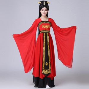 Women red Chinese folk Classical dance performance dresses Hanfu fairy empress dress performance Tang waterfall sleeve traditional queen fairy costume