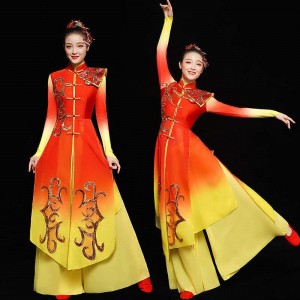 Women' red with god chinese folk dance costumes traditional drummer classical dance dresses