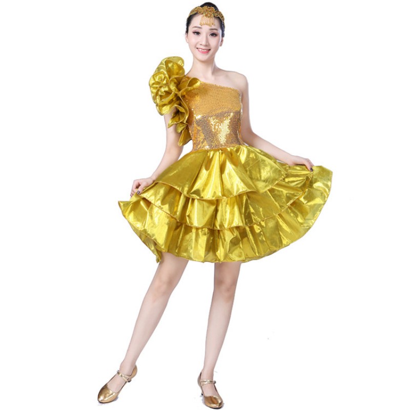 Women 's modern dance dresses  for girls female gold sequin jazz singers stage performance show party cosplay rehearsal dancing outfits