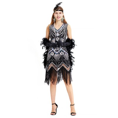 Women solo singers masquerade party cosplay stage performance glitter flapper dress 1920s retro sequin tassel birthday party celebration evening dresses