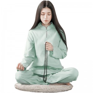 Women taichi kung fu clothing Cotton linen yoga clothes Zen two-piece suit white Zen clothes female fairy meditation Chinese style Buddhist loose clothes