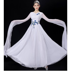 Women waterfall Sleeves chinese classical dance costume Female Chinese fairy hanfu princess stage preformance dresses