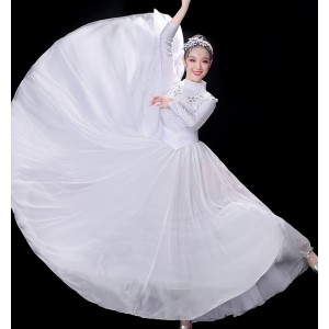 Women white  contemporary dance dresses Opening dance big swing skirt female adult Modern Dance Costume Chorus Performance dresses