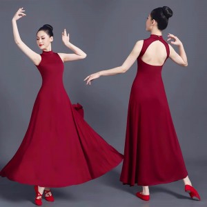 Women Wine red color Modern ballet dance dress girls Sleeveless dress classical ballet practice suit Choir dress long skirt woman