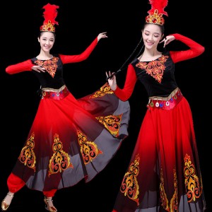 Women Xinjiang dance costumes Female adult minority Xinjiang Uyghur dance dresses with big swing skirt
