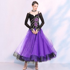 Women young girls competition purple ballroom dance dresses diamond professional embroidered waltz tango dance dresses