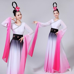 Women's ancient traditional chinese folk dance costumes for female pink gradient colored hanfu princess fairy party photos cosplay dresses