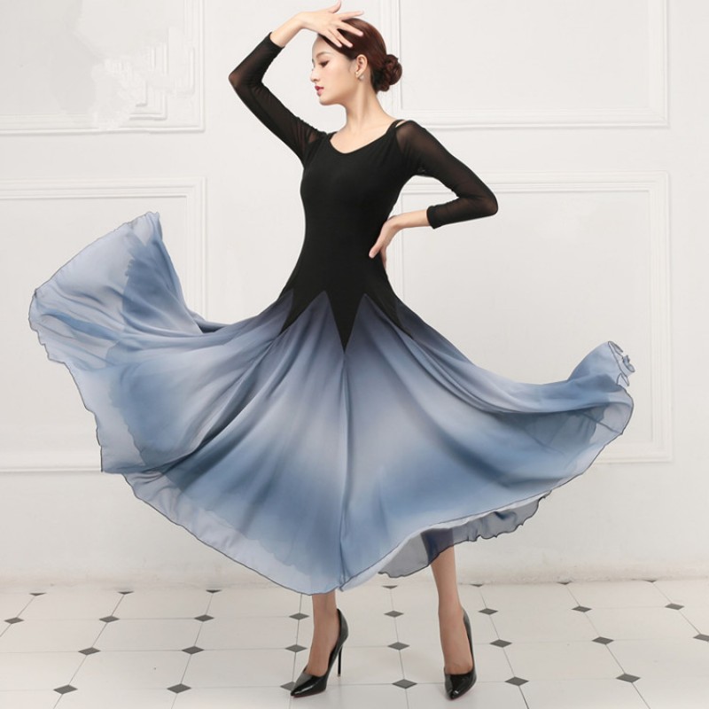 Women's ballroom competition dresses gray gradient colored stage performance waltz tango flamenco dresses