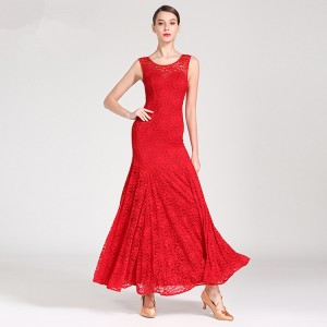 Women's ballroom dancing dresses female sleeveless lace waltz tango flamenco stage performance dance skirts costumes dresses