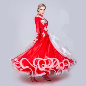 Women's ballroom dancing dresses female waltz tango rhinestones crystal professional competition long dresses skirts