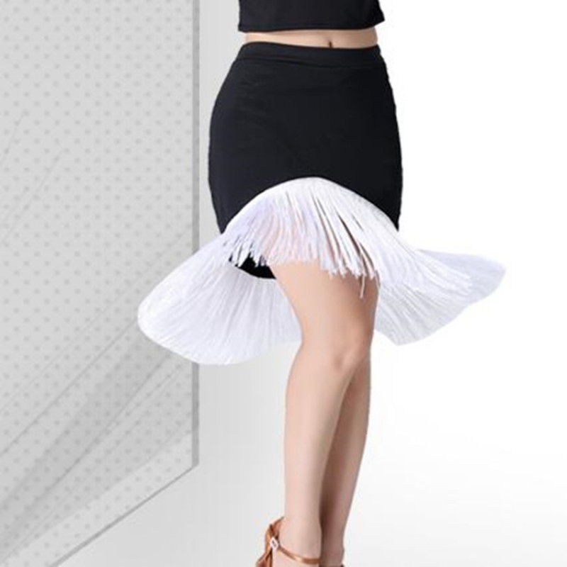 Women's black with white latin dance skirts chacha rumba for female girls stage performance professional practice dance skirts