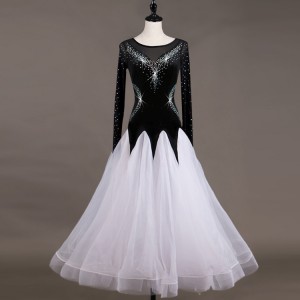 Women's children ballroom dancing dresses for girls violet with black and white competition stage performance waltz tango school dancing dresses