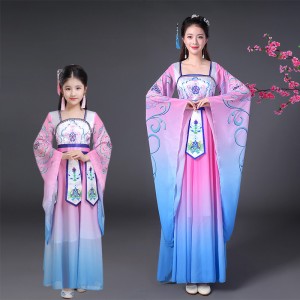 Women's children hanfu chinese folk dance dress China ancient traditional drama fairy princess cosplay robe dress