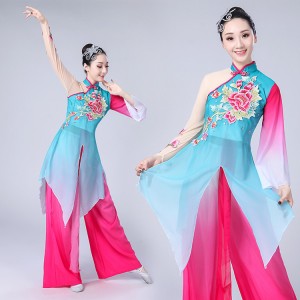 Women's china ancient traditional chinese folk dance costumes fairy yangko fan competition photos cosplay dance dresses