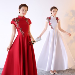 Women's china style Chorus performance dress white red color singers female wedding party host group modern dance evening dresses 