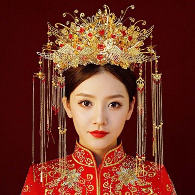 Women's Chinese ancient traditional drama empress cosplay phoenix headdress brides wedding headdress and earrings