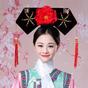 Women's chinese ancient traditional Qing dynasty hair pins  hat qing manchu empress princess hat headdress