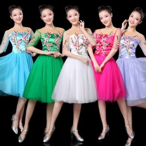 Women's Chinese folk ancient classical traditional dance dresses female chorus singers stage performance dresses