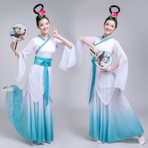 Women's chinese folk ancient traditional classical dance dresses pink blue gradient colored fairy drama cosplay photos dresses costumes