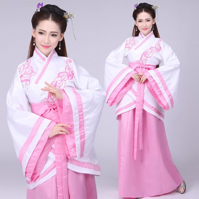 Women's chinese folk classical dance dresses pink colored fairy princess drama stage performance cosplay costumes Japanese kimono