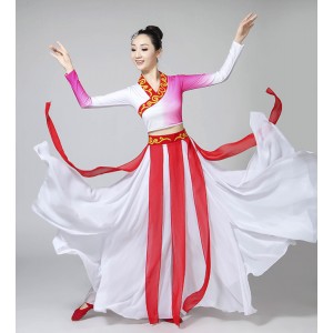 Women's chinese folk dance costume hanfu fairy princess  ancient traditional yangko classical dancing stage performance cosplay dresses