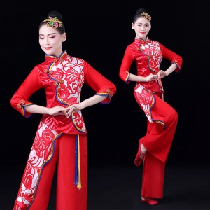 Women's chinese folk dance costumes ancient chinese dress traditional yangko umbrella fan dance costumes 
