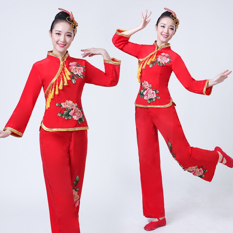 Women's Chinese folk dance costumes ancient traditional ancient traditional yangko drummer square dance dresses