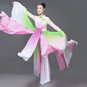Women's chinese folk dance costumes ancient traditional classical fairy yangko fan stage performance dresses dancewear