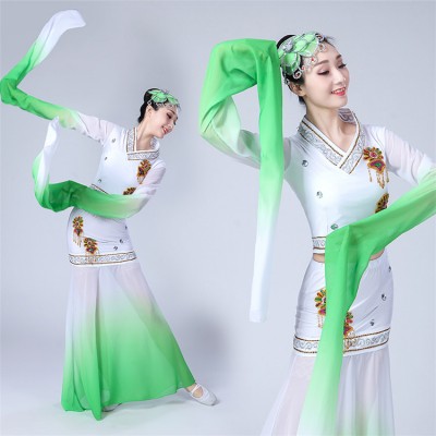 Women's chinese folk dance costumes ancient traditional classical water sleeves fairy umbrella fan dance dress costumes