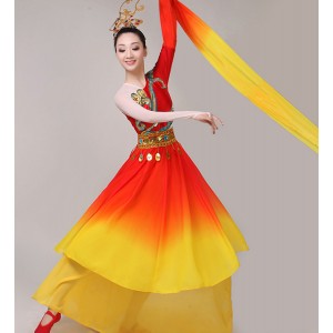 Women's chinese folk dance costumes ancient traditional hanfu fairy water sleeves cosplay dance dresses 