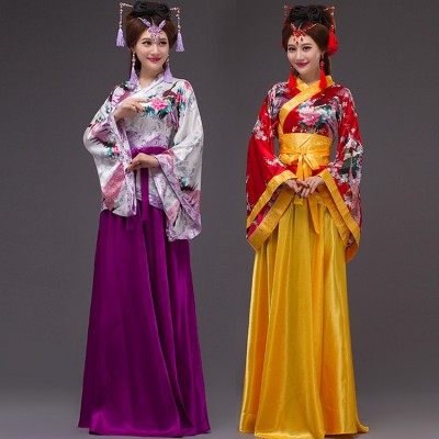 Women's chinese folk dance costumes ancient traditional hanfu tang dynasty princess stage performance party cosplay kimono robes dancewear